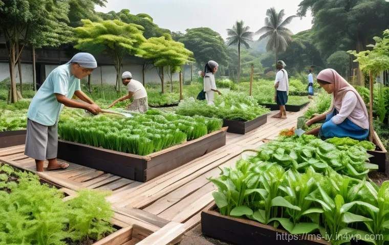 생태적 자아를 위한 자원 관리 방안 - **"A bustling and vibrant morning scene at a `pasar tani` (farmers' market) in a Malaysian town. Div...
