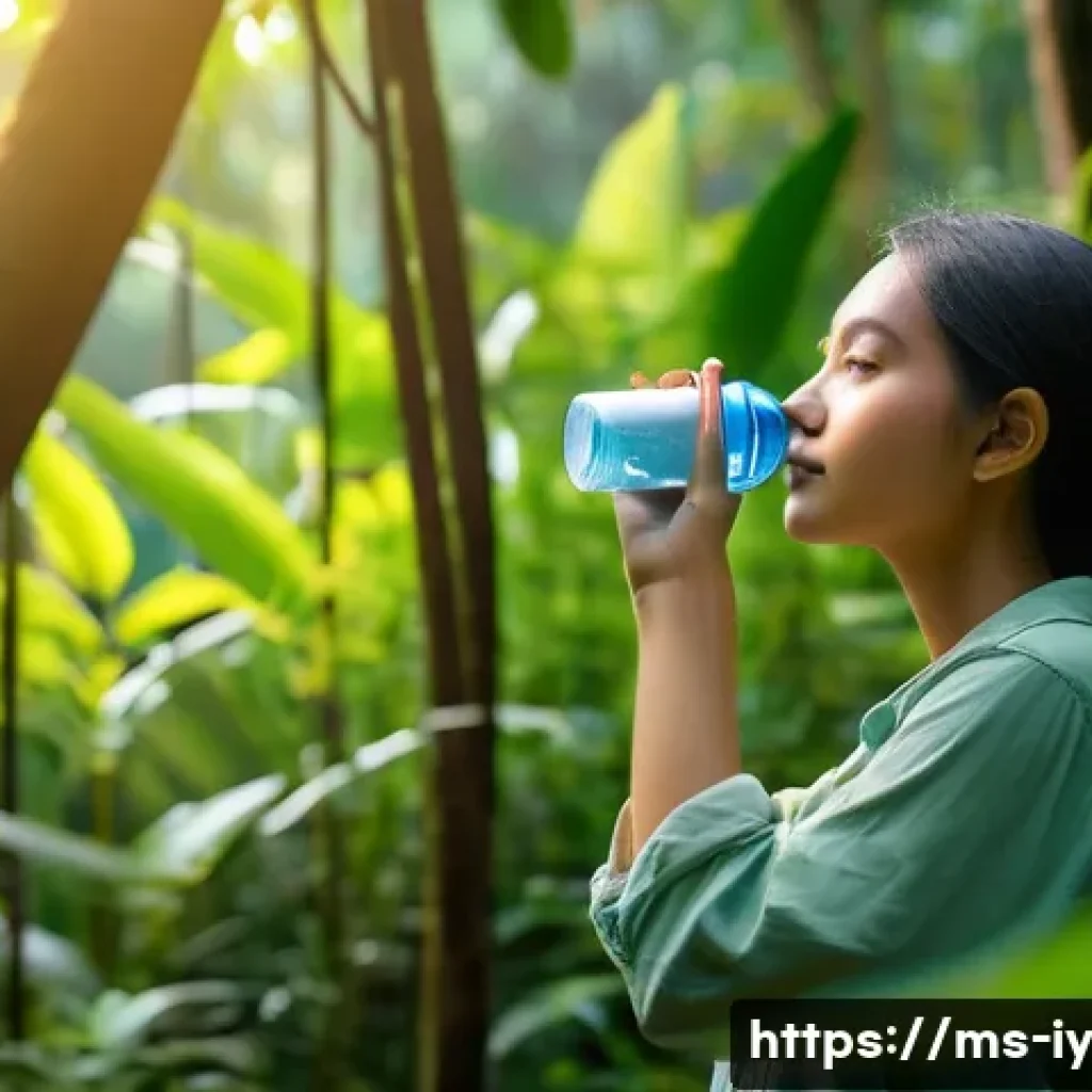 자아 형성과 생태적 정체성의 정의 - A serene Malaysian forest scene during golden hour, featuring a young Malay woman in modest, eco-fri...