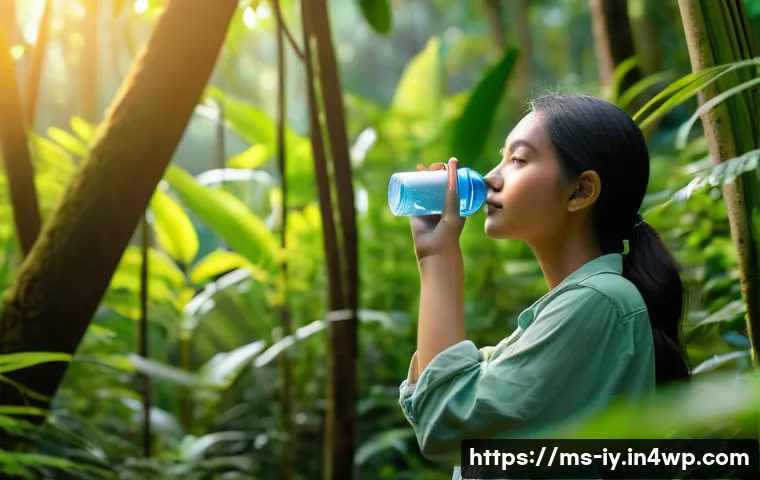 자아 형성과 생태적 정체성의 정의 - A serene Malaysian forest scene during golden hour, featuring a young Malay woman in modest, eco-fri...